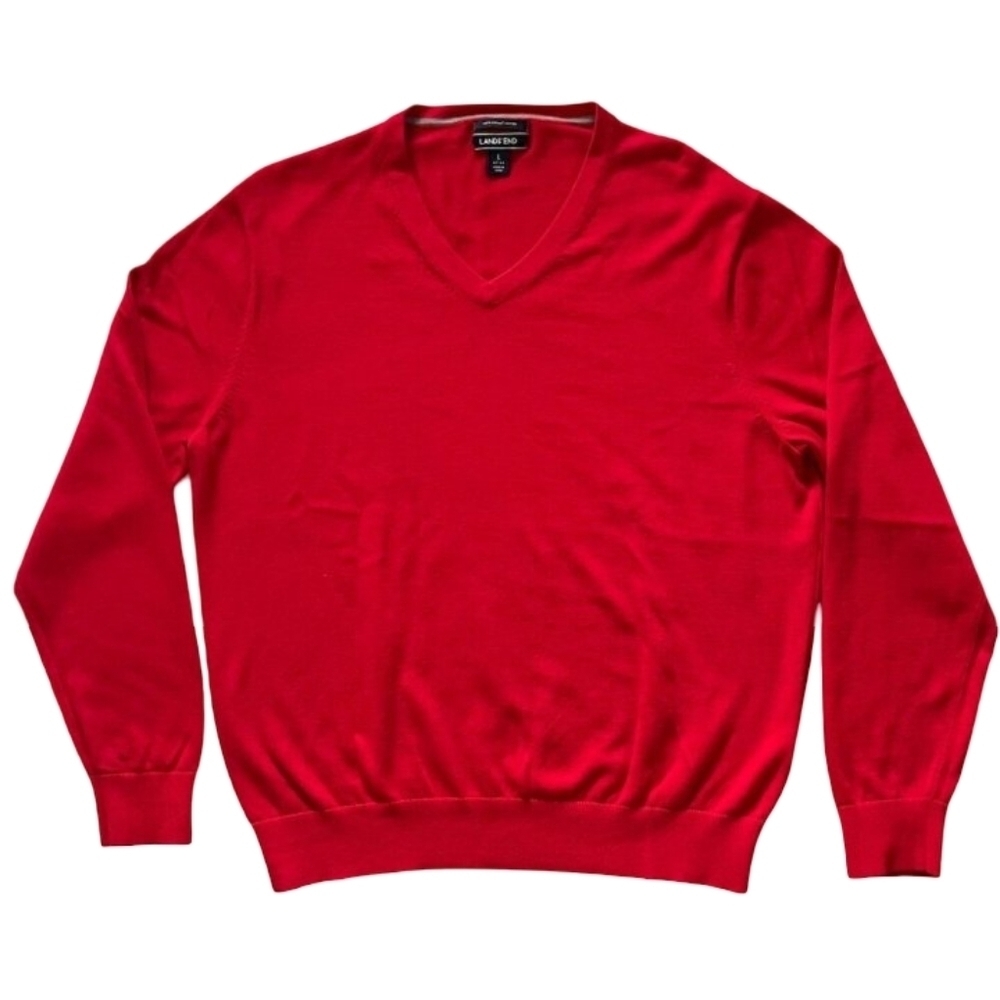 Lands’ End Men’s Supima Cotton V‑Neck Sweater Red Size L (42‑44) - Picture 8 of 8